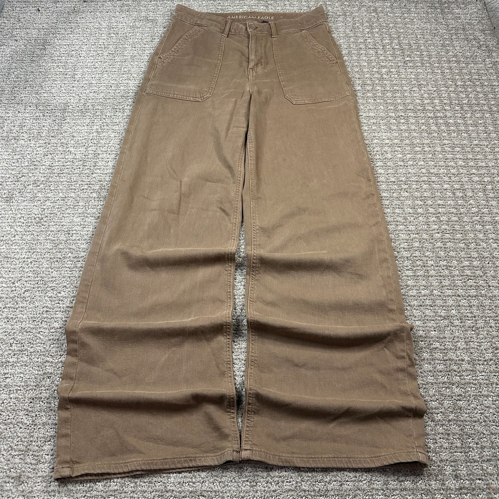 Y2K Baggy American Eagle Super High-Rise Wide Leg Brown Stretch Pants 2 Long